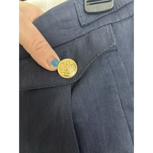 J Crew Italian Linen Blend Wide Leg Pleated Trousers Size 8 Tall Navy Preppy - Picture 6 of 7